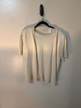 Alfred Dunner Vintage 90s Cream Pointelle Knit 2-Piece Cardigan and Shell Set Si